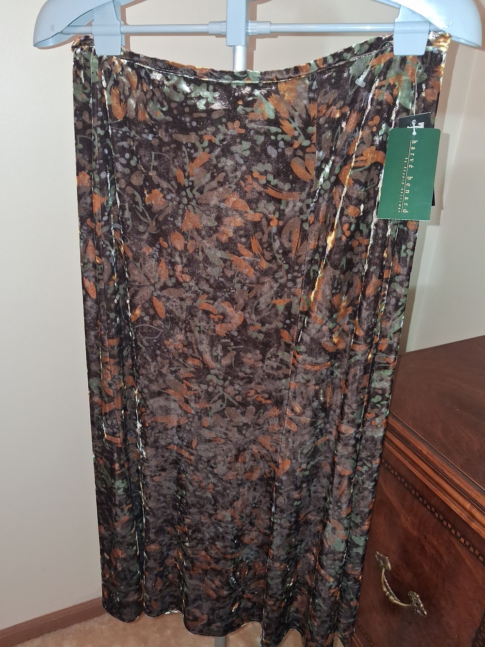 Harve Benard Brown Floral Velvet Maxi Skirt